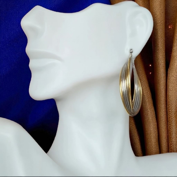 🆕️ Tri-Color 18K Gold Plated Stainless Steel Hoop Earrings Stylish Versatile - Picture 4 of 15